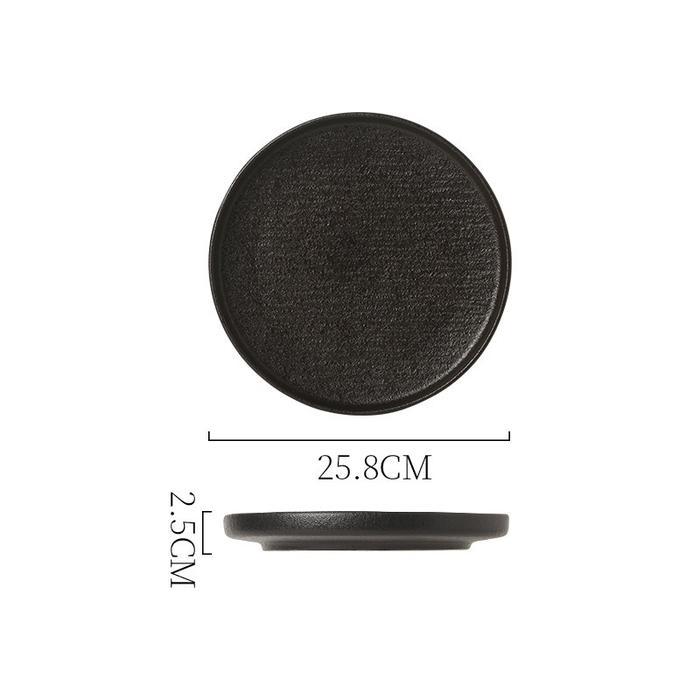 Adam Salad Plate / Piring Saji Makan Salad Steak Keramik Hitam Gold - Polos 10"