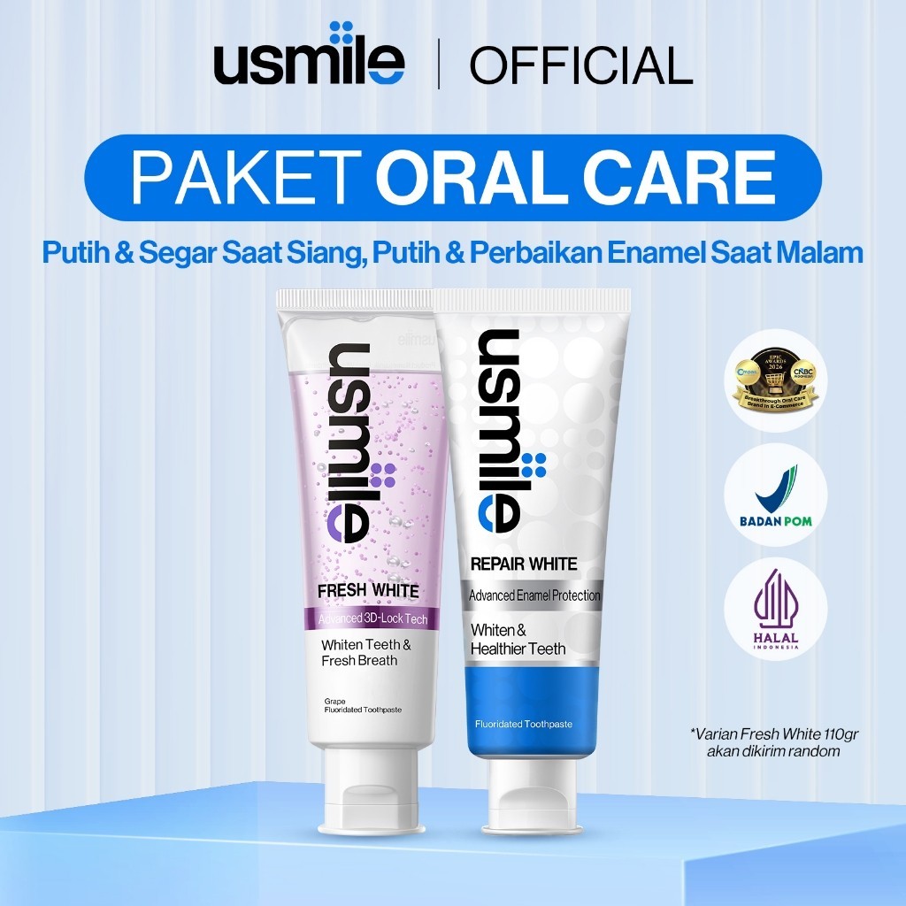 ORIGINAL USMILE  Fresh White 110gr & Repair White 100gr | Putih & Segar saat Siang Repair Enamel unt