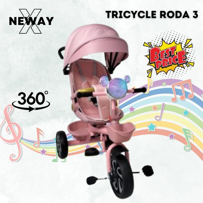 NewayX Sepeda Anak 5in1 Roda 3 Tricycle Bayi Roda Tiga Sepeda Stroller Dorong Tidur Duduk Musik Lamp