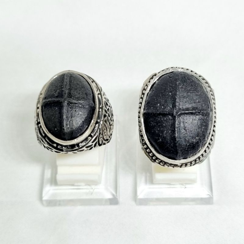 Cincin Batu Badar Besi Hitam Tapak Jalak Nempel Magnet Ring emban batu Akik