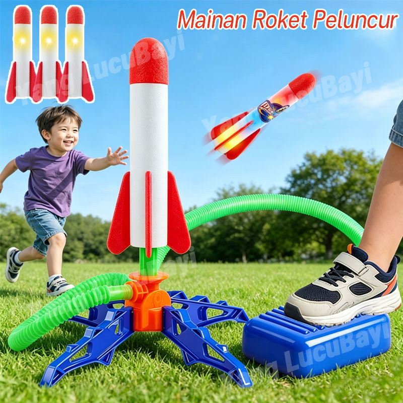 Mainan Roket Peluncur Rocket Terbang Luncur Pijakan Kaki Glowing Canon Rocket LED Stepping Rocket La