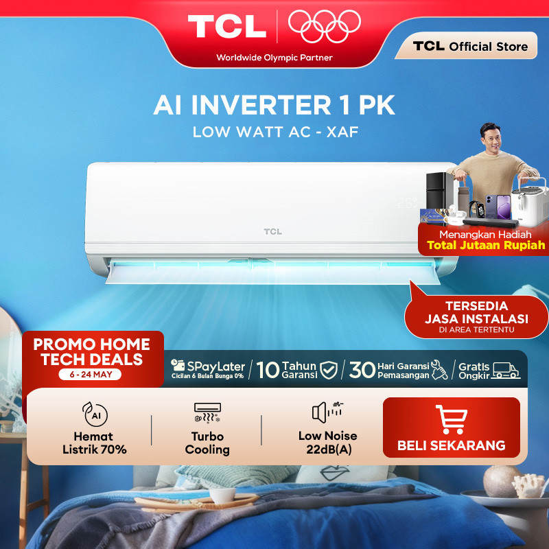 TCL AC Inverter 1PK - Tersedia Pemasangan - AI Tech Hemat Listrik 70% - Anti Bising - Cepat Dingin -