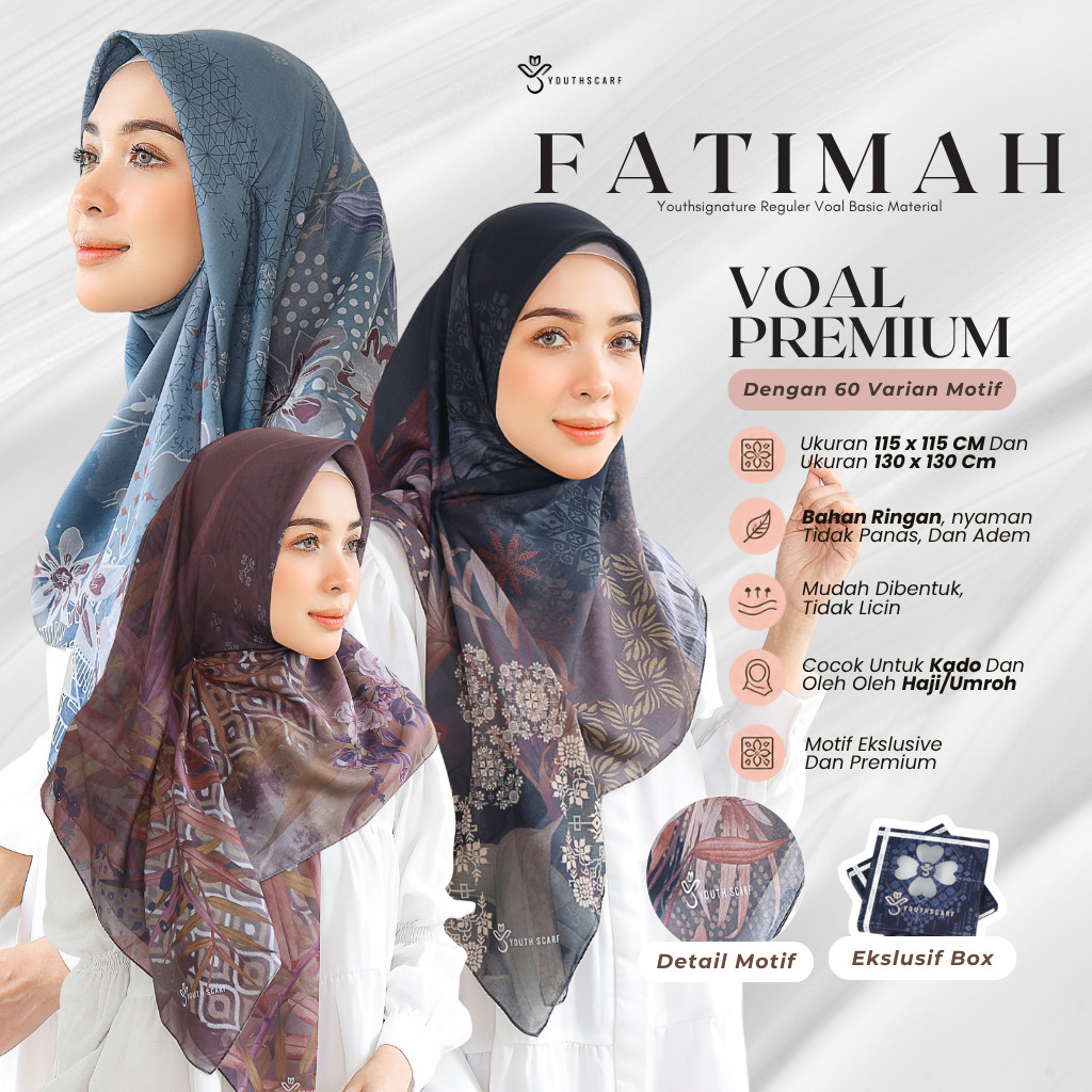 Dia Chic|| Youthscarf | Voal Signature | Fatimah Series | hijab printing segi empat | jilbab motif p