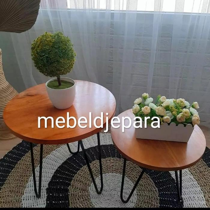 meja minimalis meja bulat meja kopi - Putih