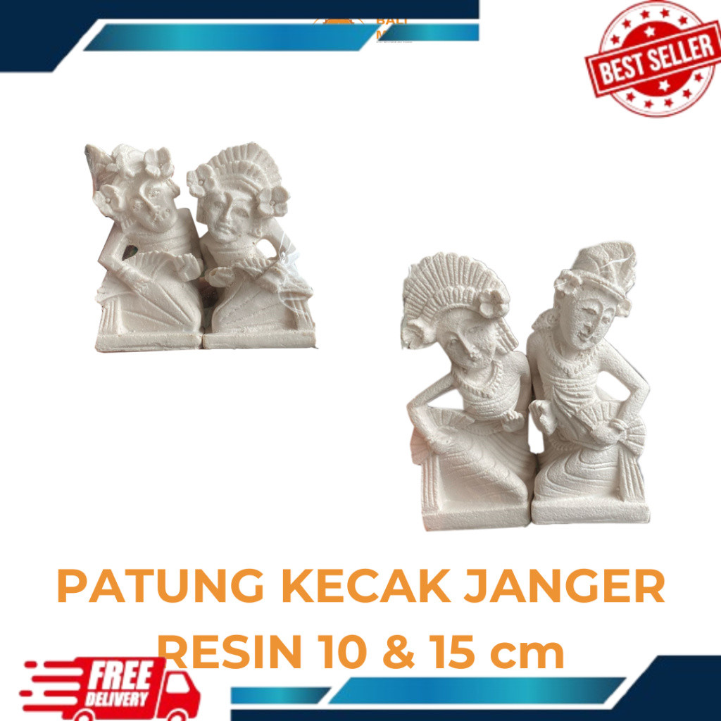 Patung Kecak Janger resin Berpasangan Batu Putih - Patung Kecak Janger Batu - Patung Penari Bali - P