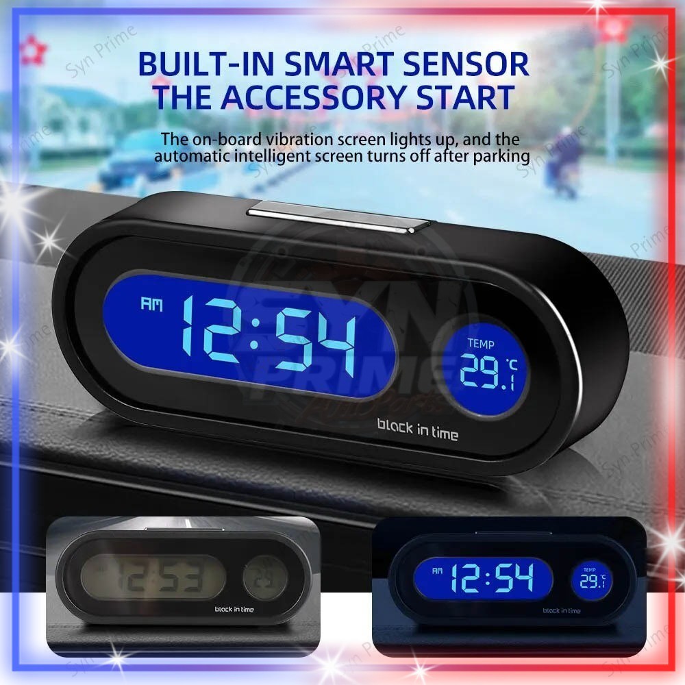 Jam Digital Led Menyala Backlight/Termometer Jam Mobil/Biru Dengan Termometer Untuk Dashboard Mobil