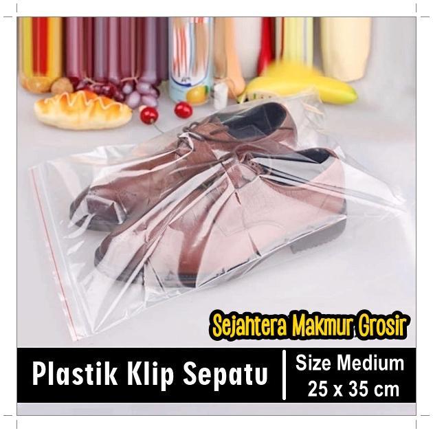 Kantong Plastik Klip Gagang Sepatu Baju Bening / Handle Ziplock Travel - Biasa 25x35 M