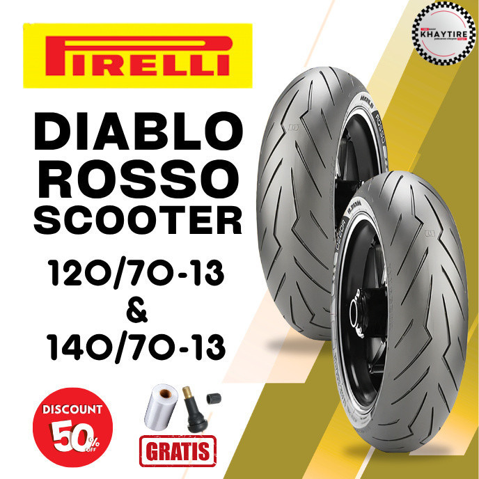 SEPASANG Ban Motor PIRELLI DIABLO ROSSO SCOOTER 120/70 & 140/70 RING 13 Tubeless