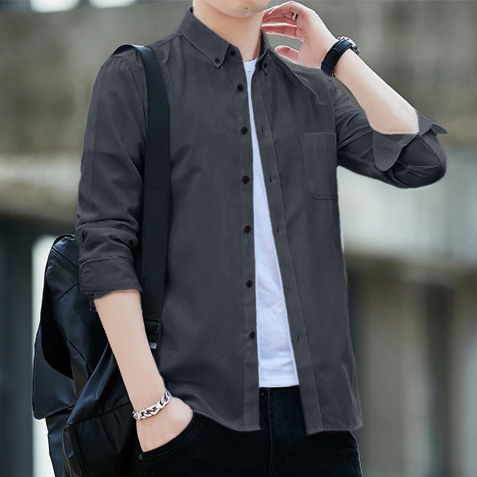 FLASH SALE Baju Kemeja Pria Lengan Panjang Polos Abu-Abu Navy Hitam Maroon Putih Hem Cowok Keren Kan