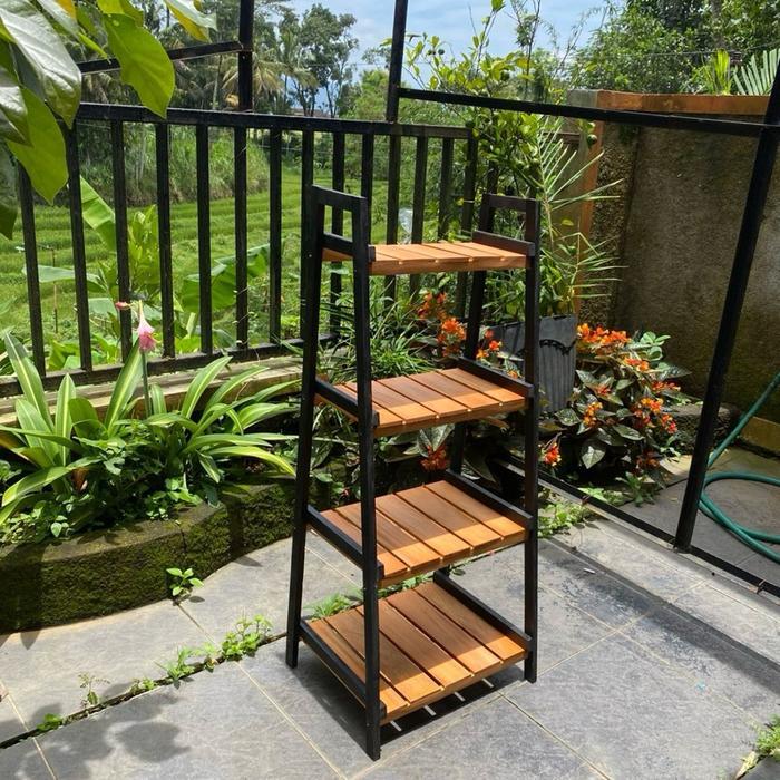 Rak minimalis serbaguna 4 tingkat kayu mahoni Furniture - Hitam plitur