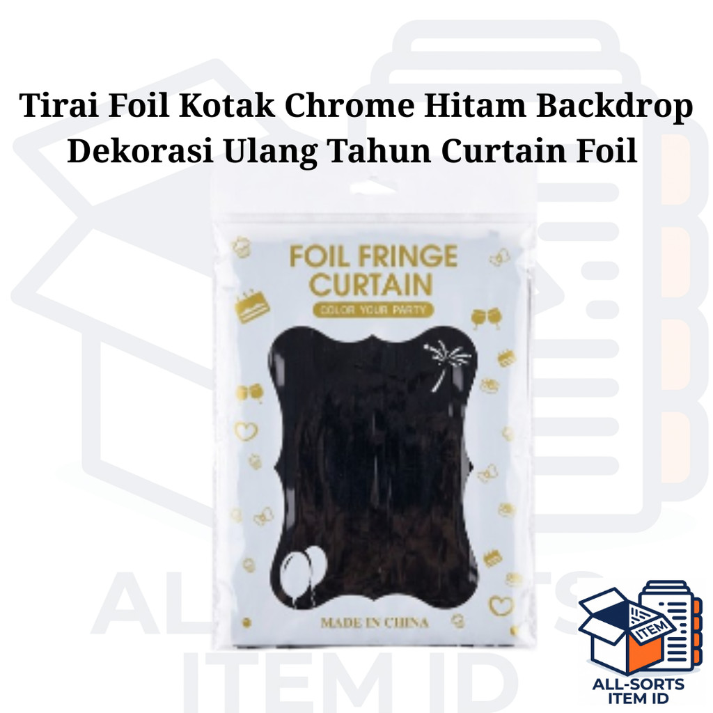 Tirai Foil Kotak Chrome Hitam Backdrop Dekorasi Ulang Tahun Curtain Foil