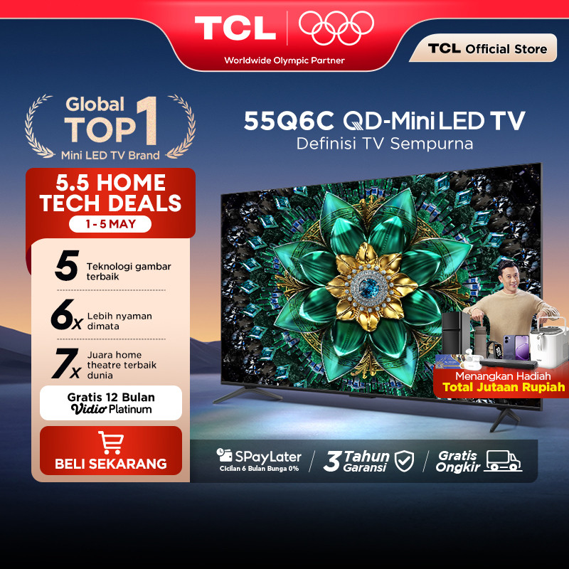 TCL 55 Inch QD-Mini LED TV Q6C - AiPQ Pro Processor - 6in1 Healthy Eye care - 144Hz - Smart Android 