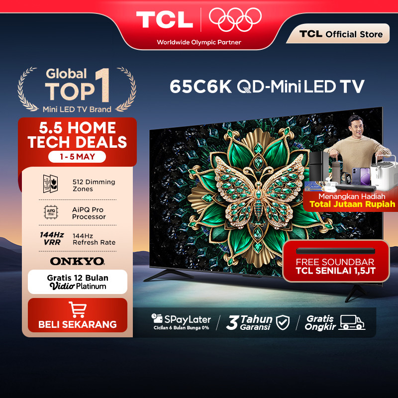 TCL 65 Inch QD-Mini LED TV C6K - Halo Terminator - Onkyo 2.1 - 144Hz - HVA Panel - Energy Saving - G