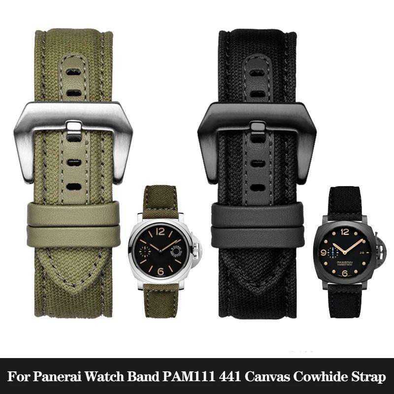 Nylon Canvas Cowhide Bottom Watch Strap for Panerai Panahai Watch Strap esel Mens PAM111 PAM441 Watc