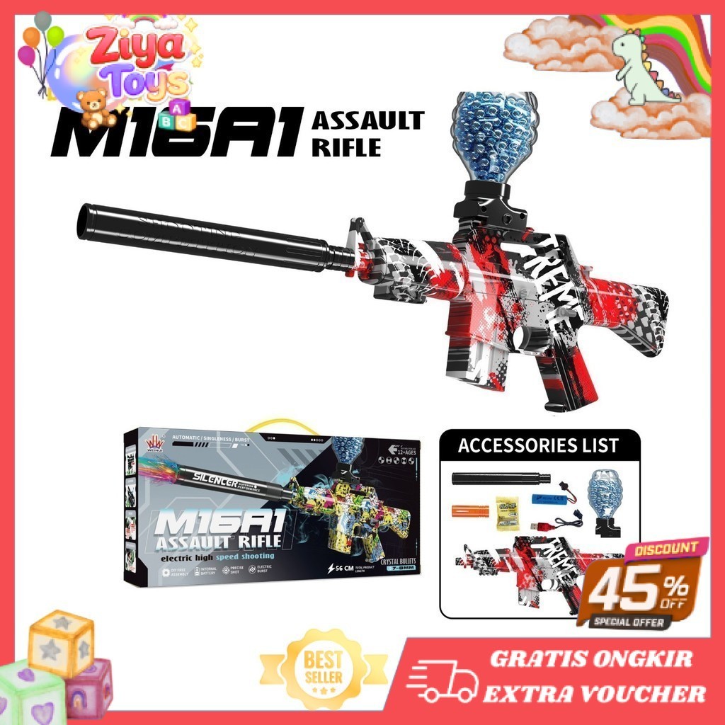 ZIYA TOYS - Mainan Anak WH11(1-4) M16A1 ELECTRIC HIGH SPEED XTS-3036 Mainan Tembakan Bubble Gel Kere