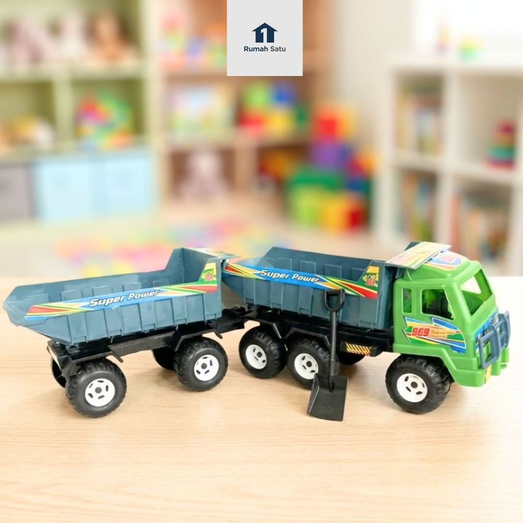 RUMAHSATU - MAINAN MOBIL MOBILAN TRUCK DUMP 2 GANDENG LENGKAP DENGAN SEKOP TRUK MUATAN BX12