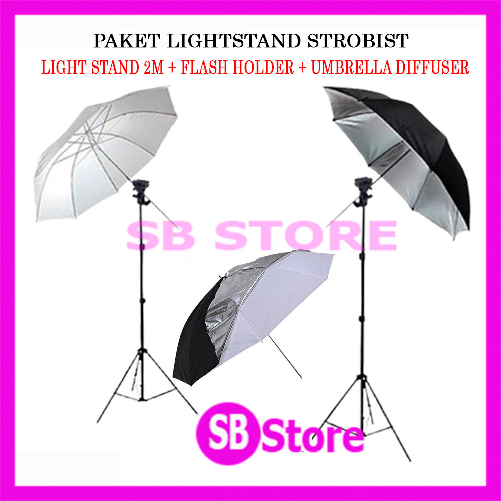 [SB] Paket Lengkap Light Stand Flash Strobist light stand Tripod 200cm Flash holder Hot Shoe Payung 