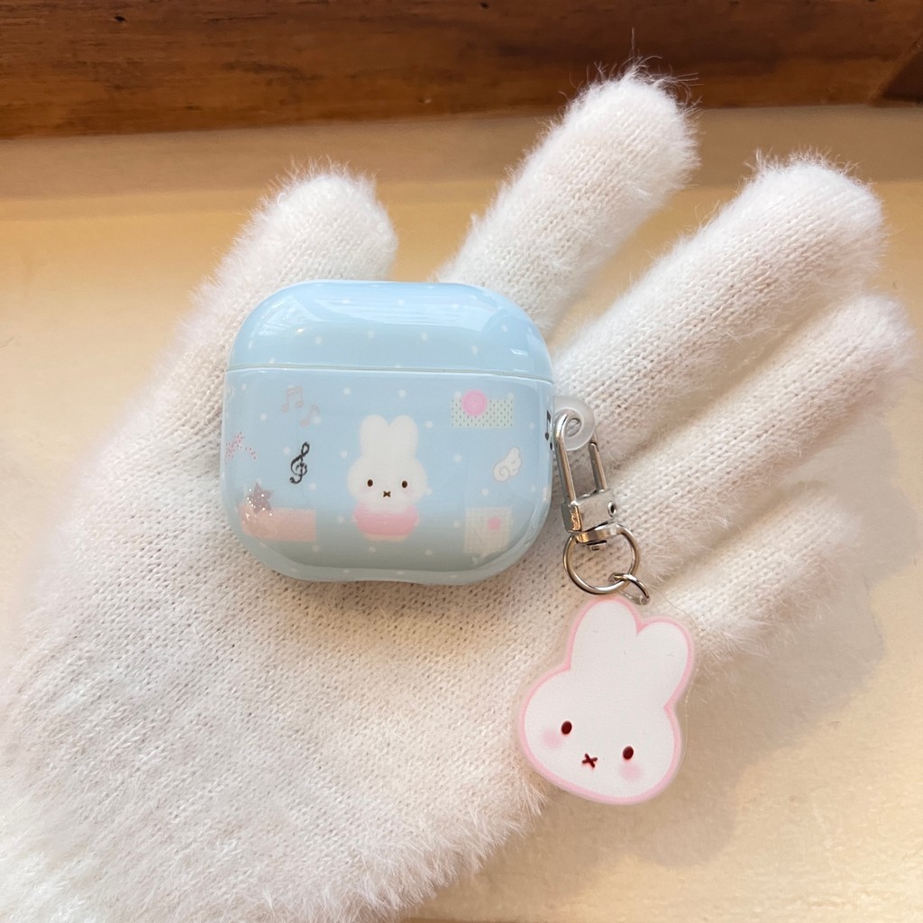 Stiker kartun lucu Miffy dengan gantungan untuk casing earphone AirPods4, AirPodsPro3 nirkabel Bluet
