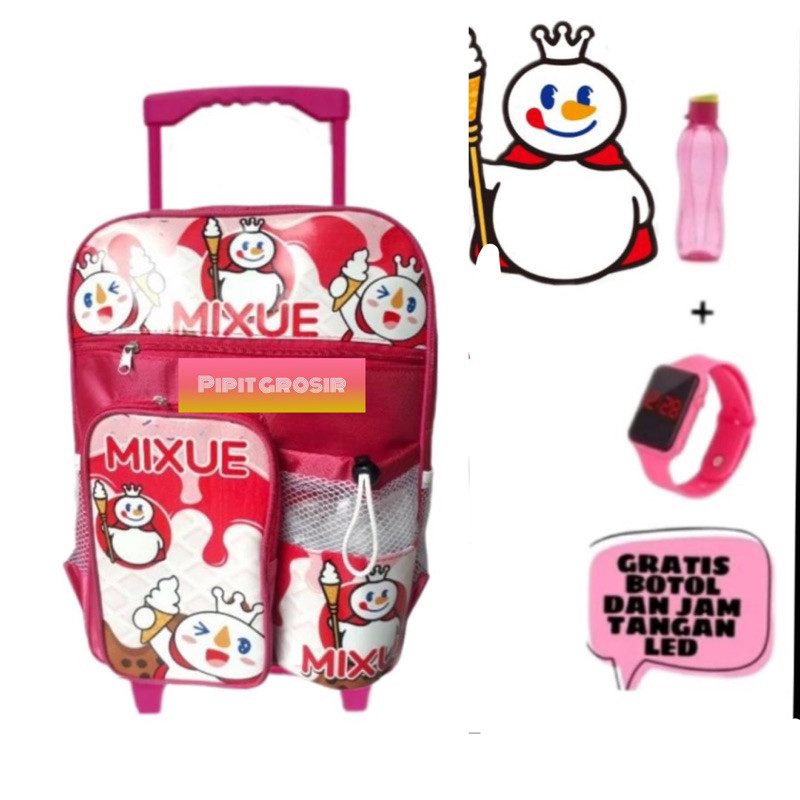 Pure Joy|| Tas ransel dorong troli anak mixue tas troli mixue gratis botol dan jam