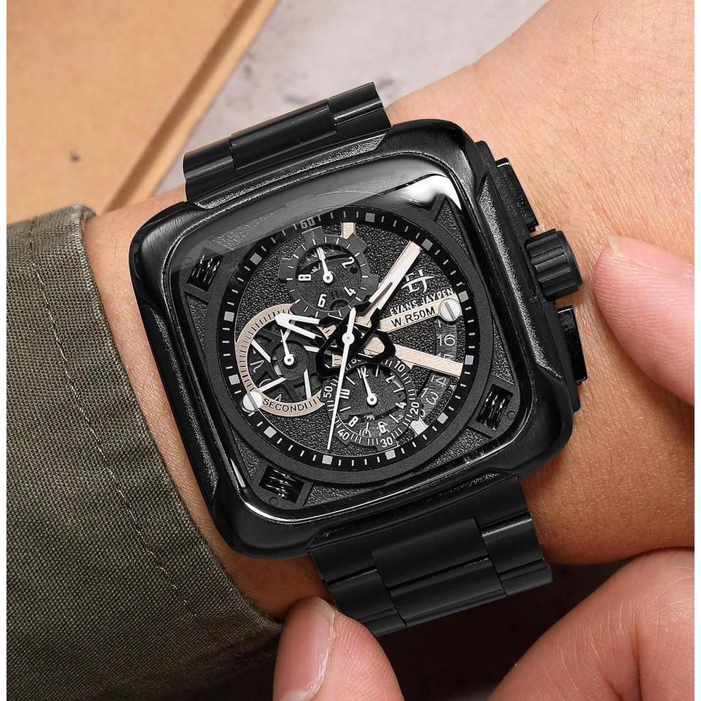 Evans Jayden Jam Tangan Pria 9555 Rantai Stainless Steel Kaca Sapphire Water Resistant 5ATM Vintage 