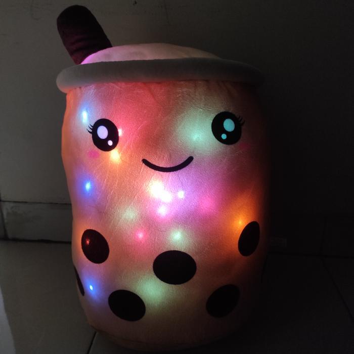 Boneka Bantal boba jumbo LED lampu ukuran galon motif random - LED coklat