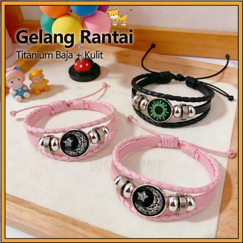 ID Bevavar Gelang Couple Kekasih Matahari dan Bulan Gelang Couple Pasangan Bintang Bulan Kulit Gelan