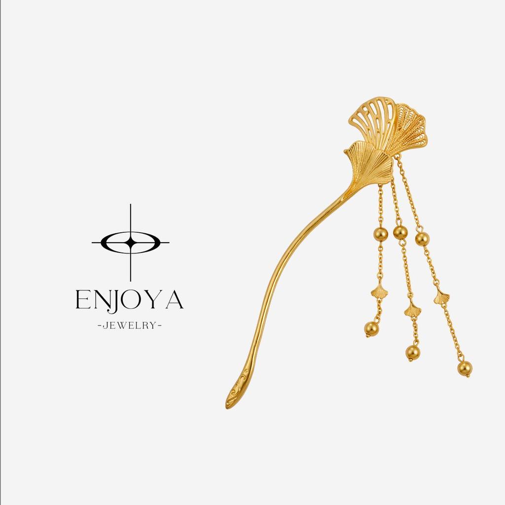 Enjoya Golden Ginkgo Hairpin - Tusuk Konde Lapis Emas Luxury Dangle Series
