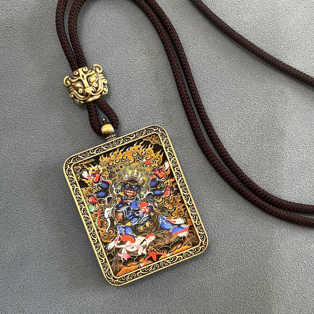 Dewa Kekayaan Lima Fungsi Baru Liontin Thangka Tibet, Thangka Mahakala, Jimat Buddha, Aksesoris Maha