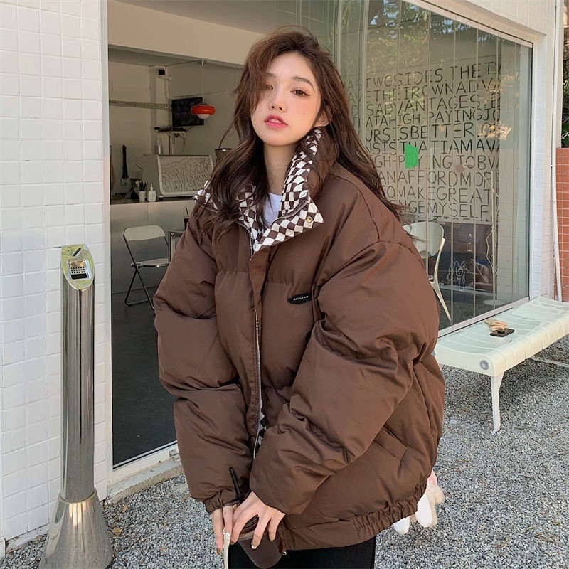 [Beruang kutub] Baju katun model terbaru wanita model longgar kerah berdiri baju katun pendek jaket