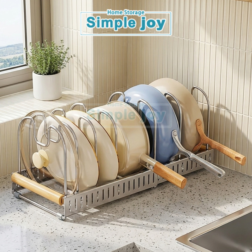 SimpleJoy Rak Panci Wajan Rak Penyimpanan Dapur Stainless Steel 304 Adjustable Expandable Bongkar Pa
