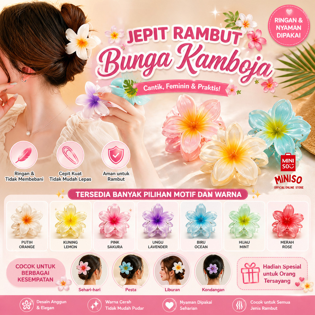MINISO BALI | Jedai Bunga Bali Premium Jepit Rambut Cantik Model Bunga Kamboja Hair Clip Bunga Bali 