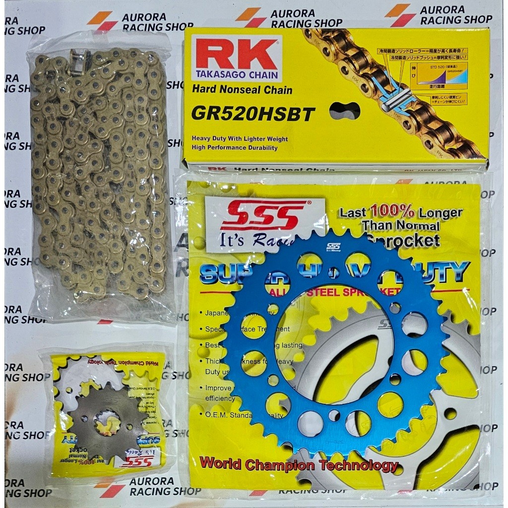 GEAR SET SSS BLUE NINJA 250 OLD / FI / Z 250 & RANTAI RK 520 HSBT GOLD