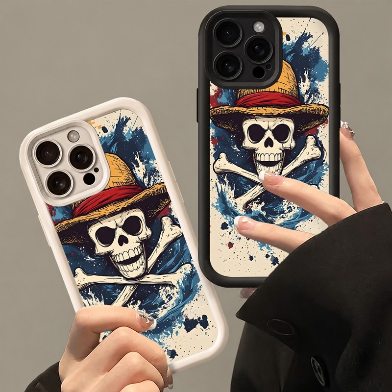 Casing iPhone Topi Jerami Dan Tengkorak Bajak Laut Untuk iPhone 16 15 14 13 12 11 Mini Pro E MAX Cas