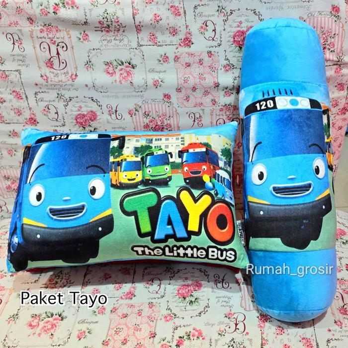 Boneka Tayo Jumbo Besar Printing Model Baru Boneka Bus Tayo Jumbo - BANTAL + GULING TAYO