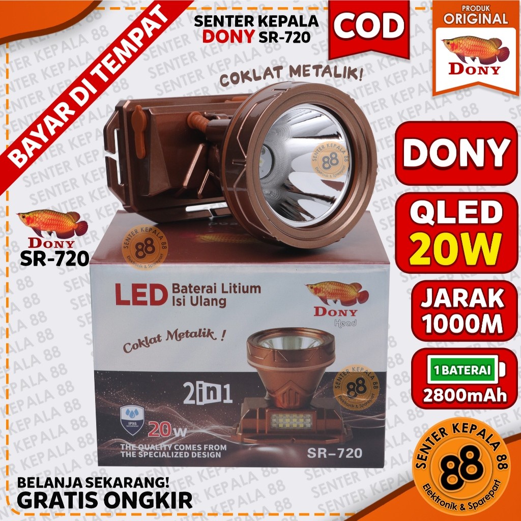 Promo 5.5 Mega Sale Dony Senter Kepala DONY SR-720 SR 720 COklat Metalik Terbaru 20Watt 20w Terbaru 