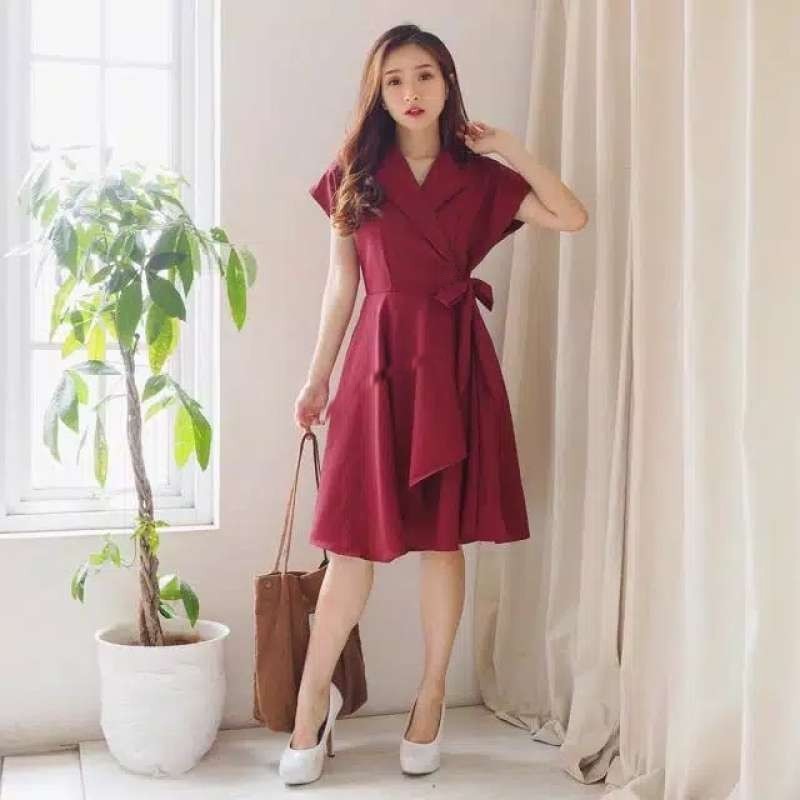 Natal Dress Joley Korean Style Gaun Wanita Satin / Velvet Polos Kasual DRS K017 Midi Dress Cantik Ba