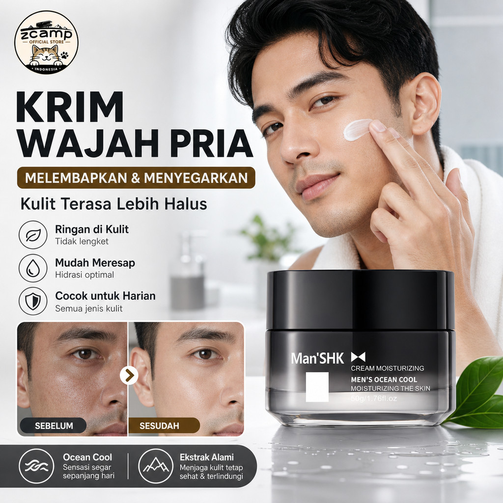ZCAMP Man'SHK Cream Krim Wajah Pria Pemutih 50g Collagen Cream Anti Aging Anti Kerut Melembabkan Kul