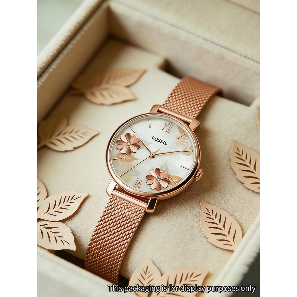 Jam Tangan Wanita Fossil ES4534 Luxury Rose Gold Women Watches Stainless Steel Mesh Strap Quartz Wri
