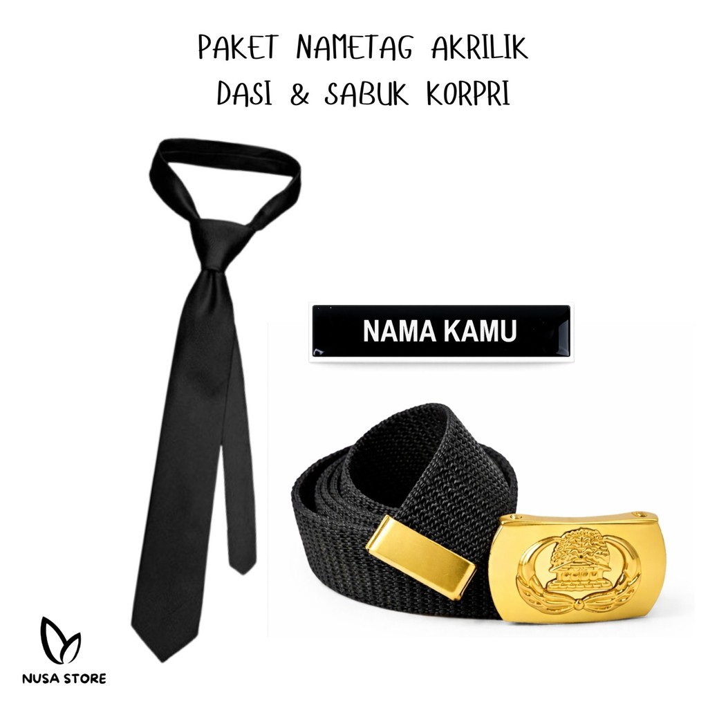 Paket Hemat ASN PNS PPPK Nametag Dasi Formal Sabuk Magnet