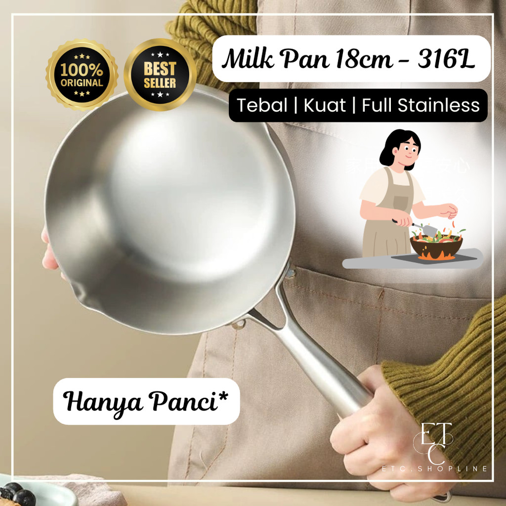 Milk Pan 316L 18cm Thick Stainless | Panci Masak Goreng Stainless Steel Tebal Gagang Panjang