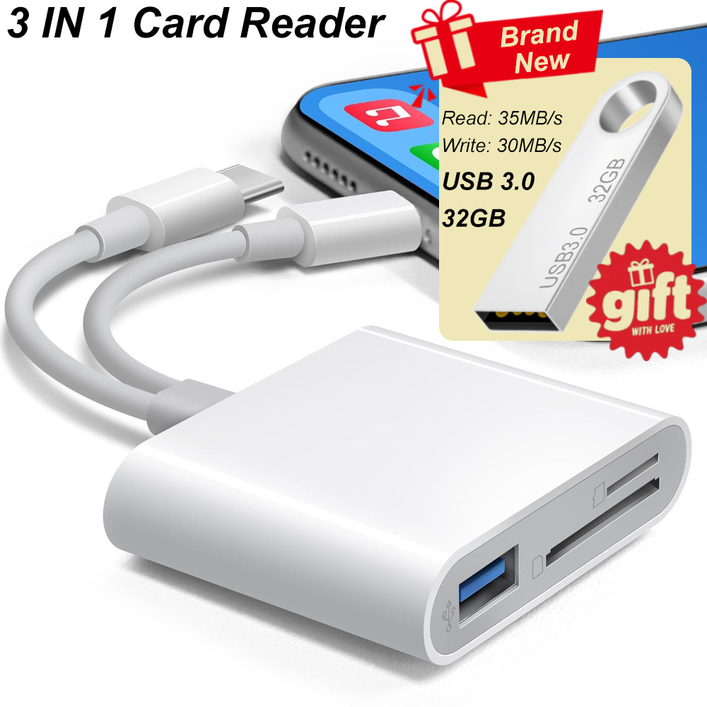 5-in-1 OTG SD TF Memory Card Reader Lightning Type C for iPhone 15 16 iPad Huawei Xiaomi Android Mac