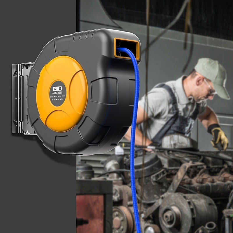 PU Automatic Air Hose Reel 25M Gulungan Selang Angin Otomatis Heavy Duty untuk Konstruksi & Gudang