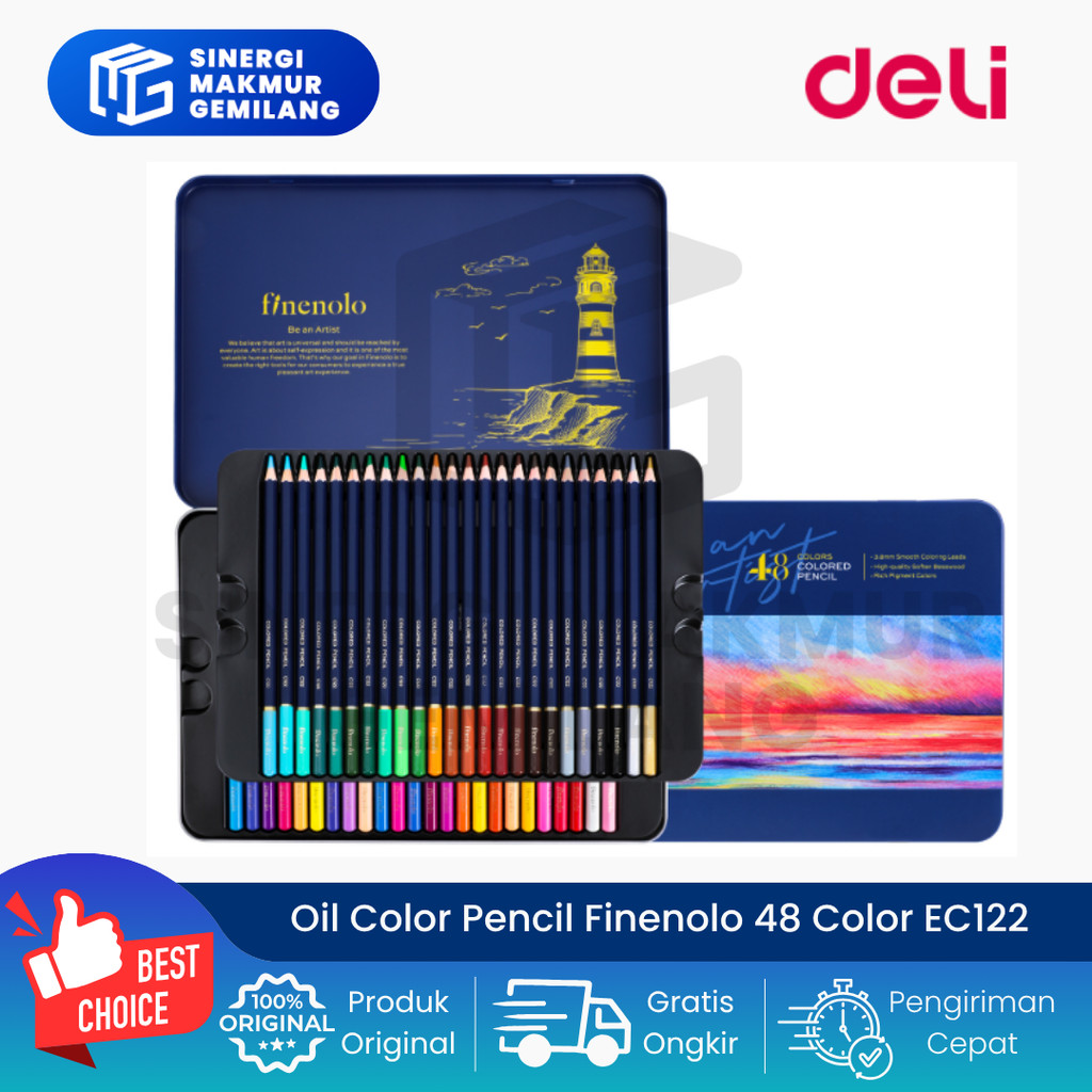 Oil Color Pencil/Pensil Warna Tin Case 48 Color Finenolo Deli EC12248 (Set)