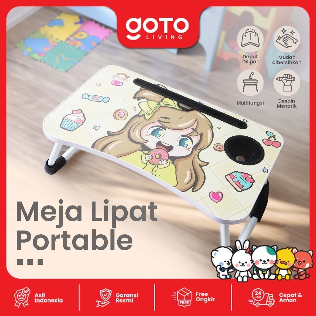 (Best Deal) Goto Miji Table Meja Belajar Makan Lipat Anak Laptop Karakter Portable