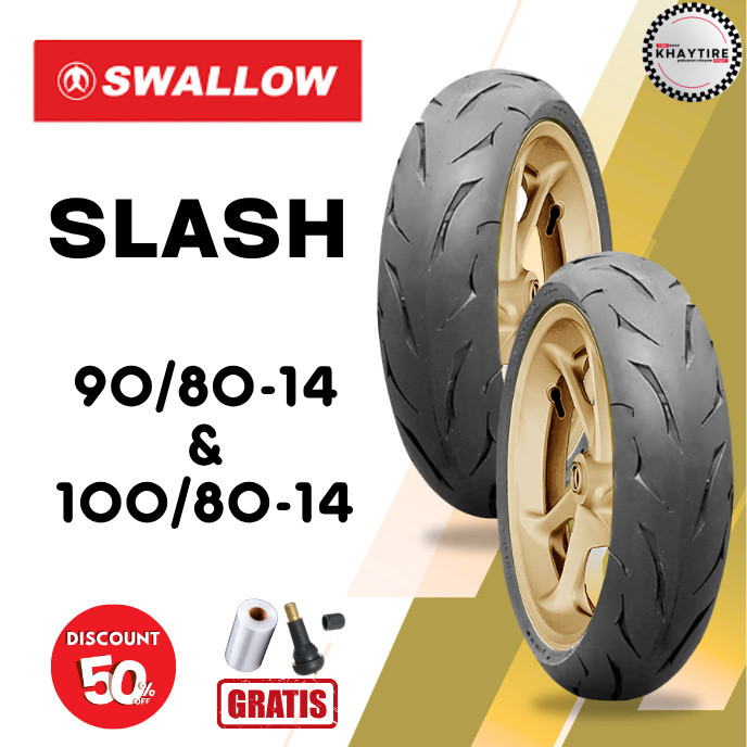 SEPASANG Ban Motor SWALLOW SLASH 90/80 & 100/80 RING 14 Tubeless