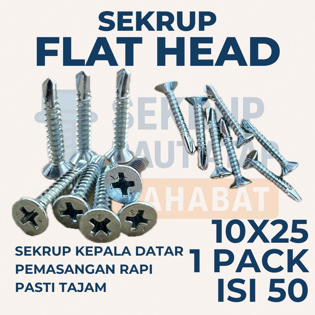 SEKRUP FLAT HEAD 2.5CM 10X25 (ISI 50 PCS) - SDS FH / SEKRUP GRC / Sekrup Plafon / Sekrup Holo / Sekr