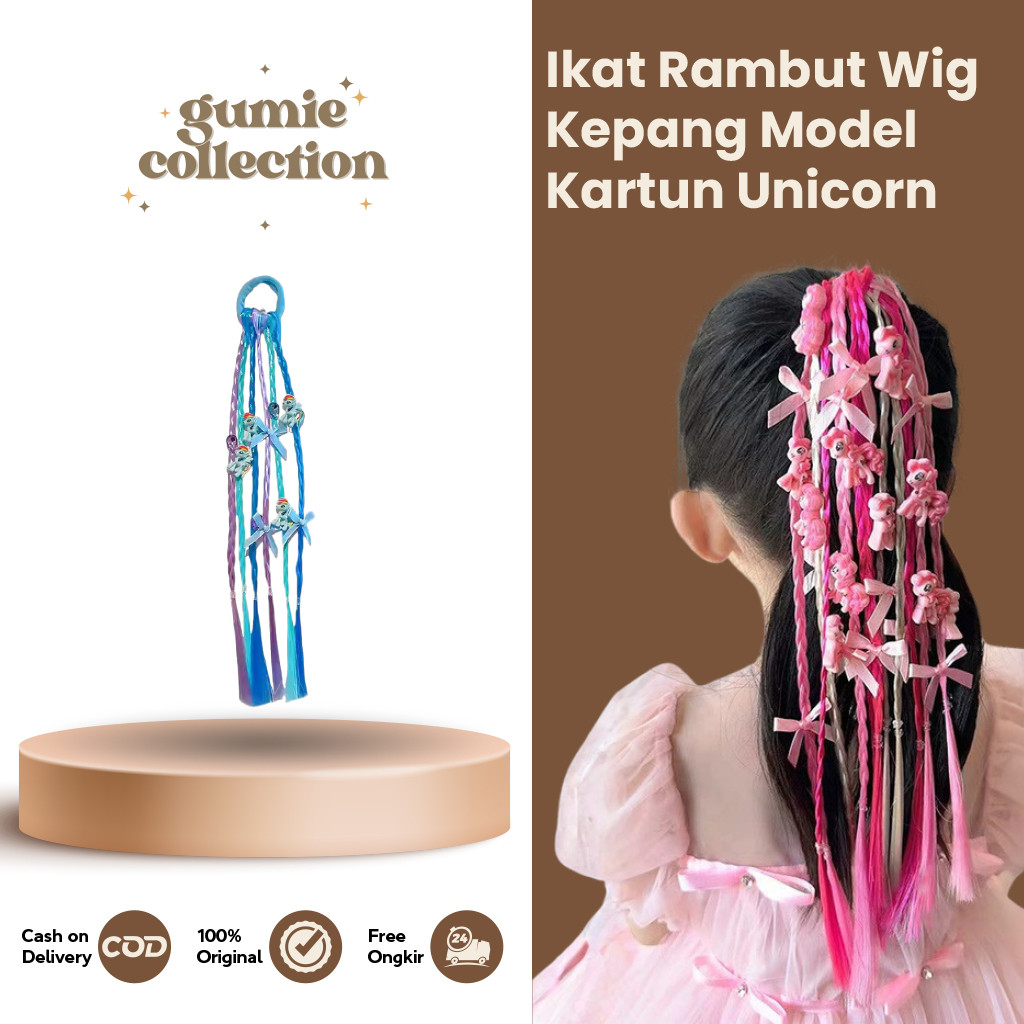 GC - KUNCIRAN IKAT RAMBUT ANAK LUCU WIG UNICORN KEPANG PANJANG / CUTE HAIR TIE ACCESSORIES