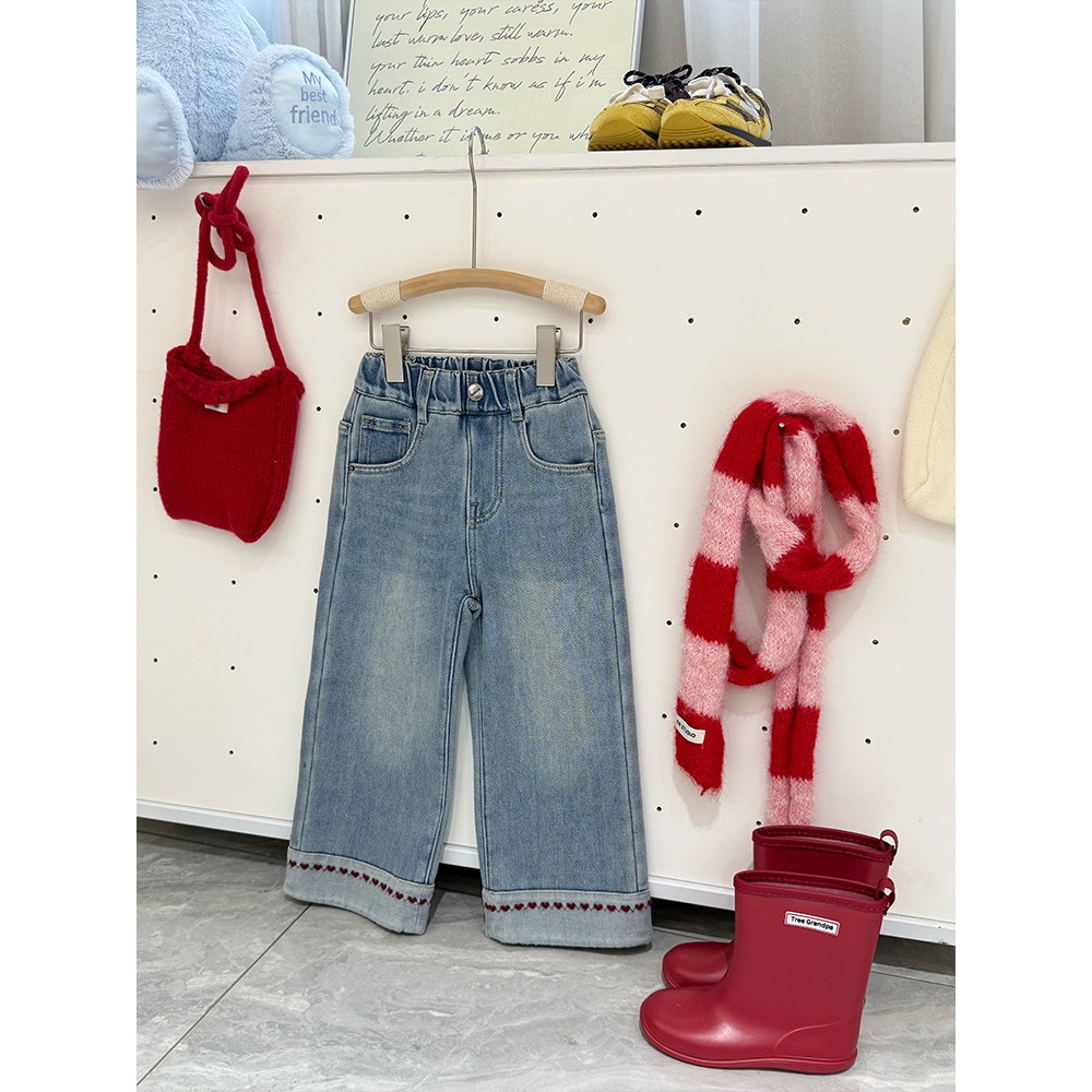 ( PAN704 ) Celana panjang winter autumn musim dingin anak perempuan remaja fleece bulu - denim jeans