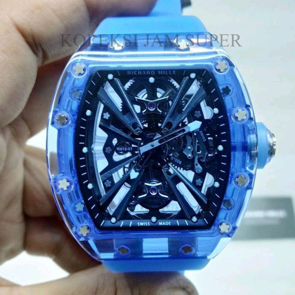 JAM TANGAN RM12-01 AUTOMATIC SWISS MATIC TOURBILLON BLUE SAPPHIRE SKELETON