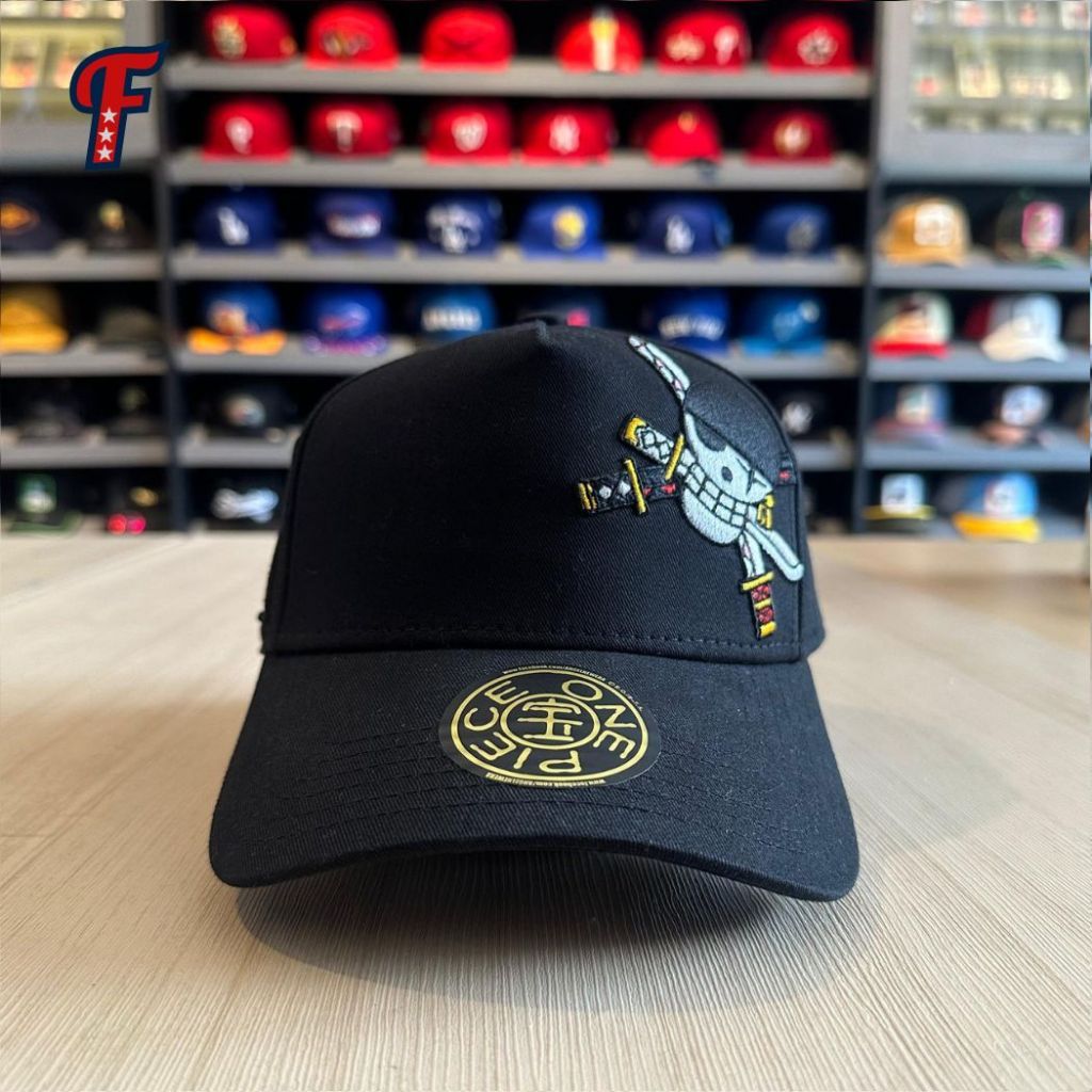 Topi New Era Angel x One Piece Zoro Skull Collab Anime Taiwan Exclusive Black Dad Cap Original
